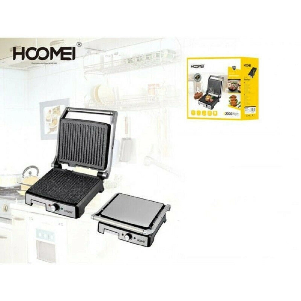Trade Shop - Bistecchiera Elettrica Piastra 2000w Antiaderente Per Panini Carne Pesce Grill -