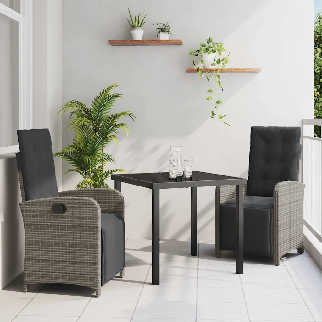 Set da Pranzo per Giardino con cuscino 3 pcs Grigio polyrattan