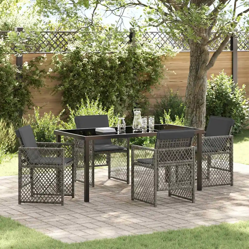 Set da Pranzo per Giardino 5 pcs Grigio polyrattan