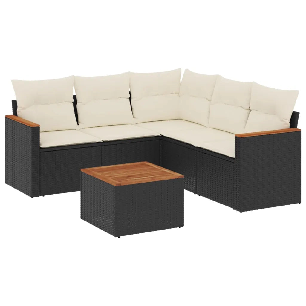 Set Divano da Giardino 6 pz con Cuscini Nero in Polyrattan 3258367