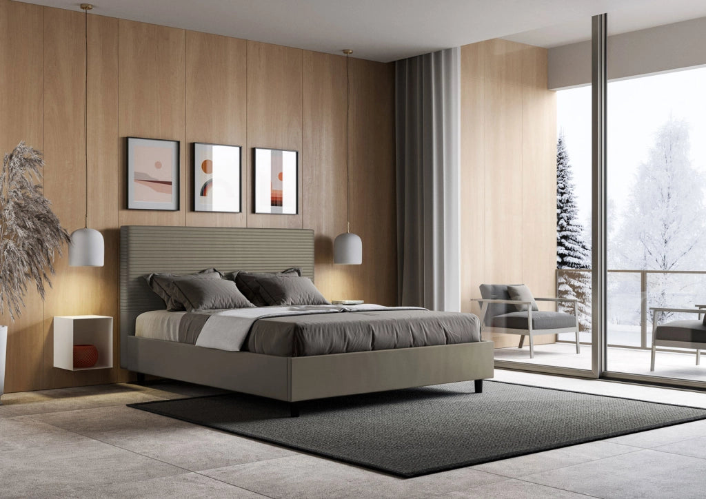 BS COM Letto matrimoniale senza rete imbottito 160x210 similpelle cappuccino
