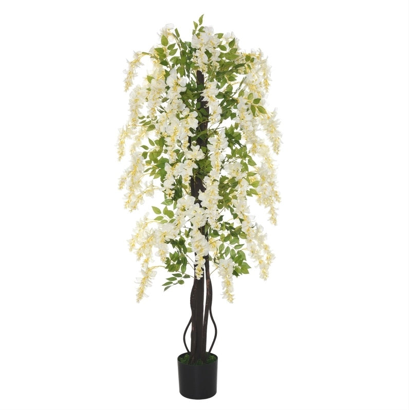 Plante Artificiale Glycine Bianca 165 cm in Plastica con Vaso, Interno Esterno