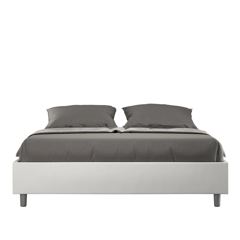BS COM Letto matrimoniale con rete imbottito 160x210 similpelle bianco