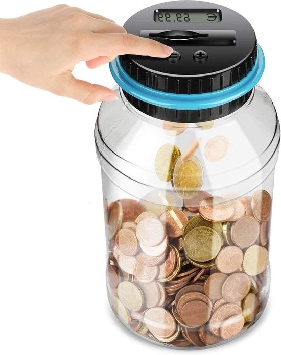 Cassa Automatica Digitale - Contenitore per Monete con Display LCD - Grande Capacità per Bambini e Adulti - 1,8 Litri
