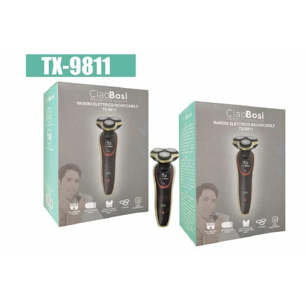 Trade Shop - Rasoio Elettrico Ricaricabile 3 Testine 5d Barba Uomo Impermeabile 3watt Tx-9811 -