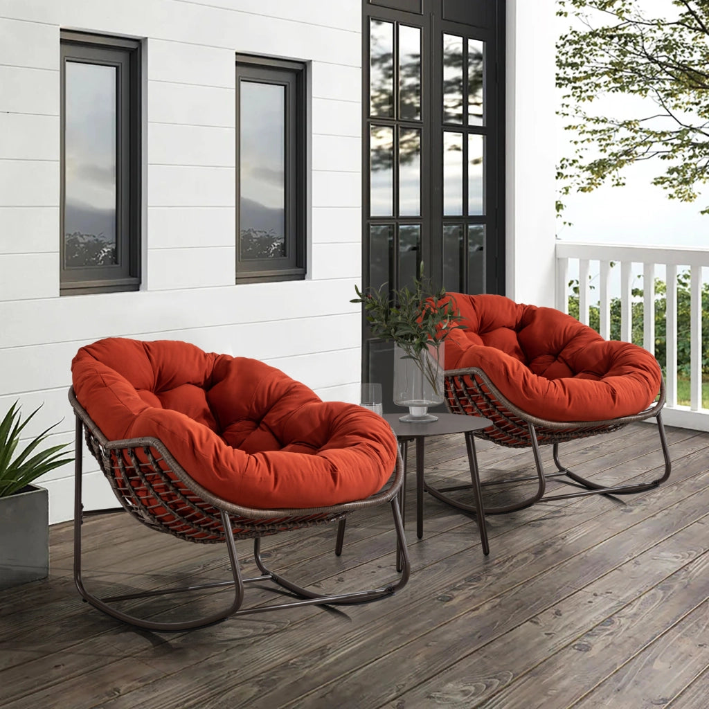 Poltrona a Dondolo in Rattan Sintetico con Cuscino Imbottito, Arancione, 78x106x90 cm, per Patio e Giardino