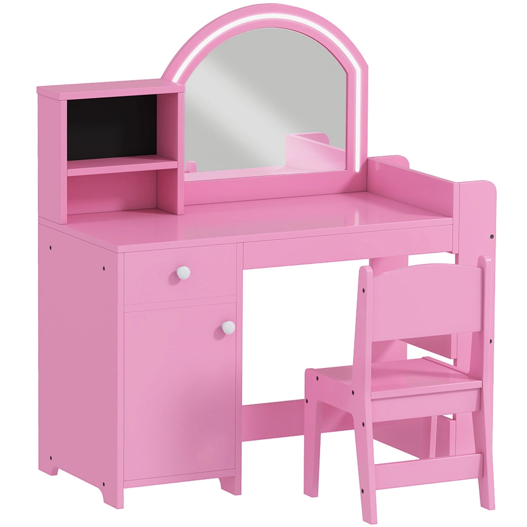 Tocador Bambini con Luce LED e Specchio ¨C Minimal ¨C Rosa, 1 Cassetto e 5 Ripiani