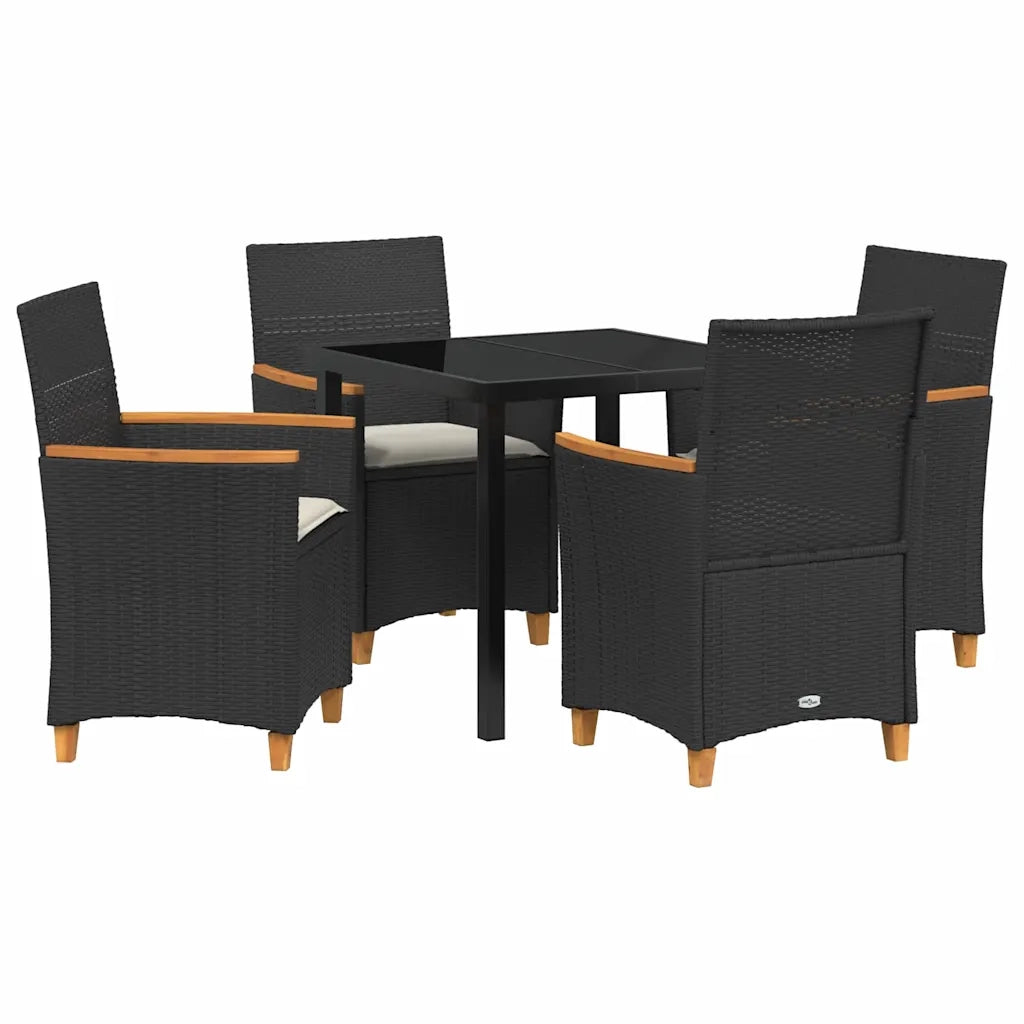 Set da Pranzo per Giardino 5 pcs Nero polyrattan