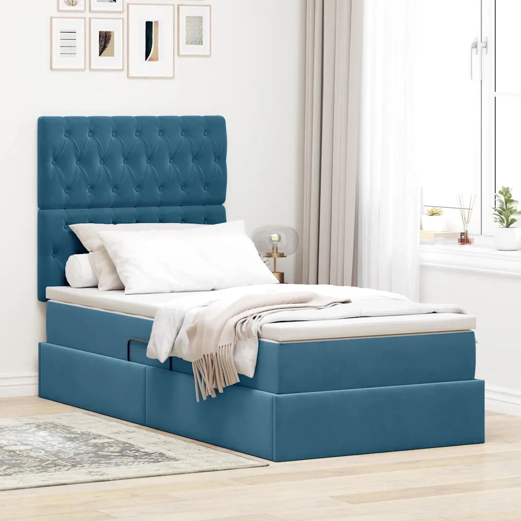 Letto con contenitore e materasso Blu Scuro 100 x 200 cm 3372073