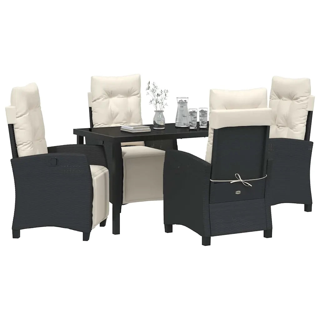 Set da Pranzo per Giardino con cuscino 5 pcs Nero polyrattan