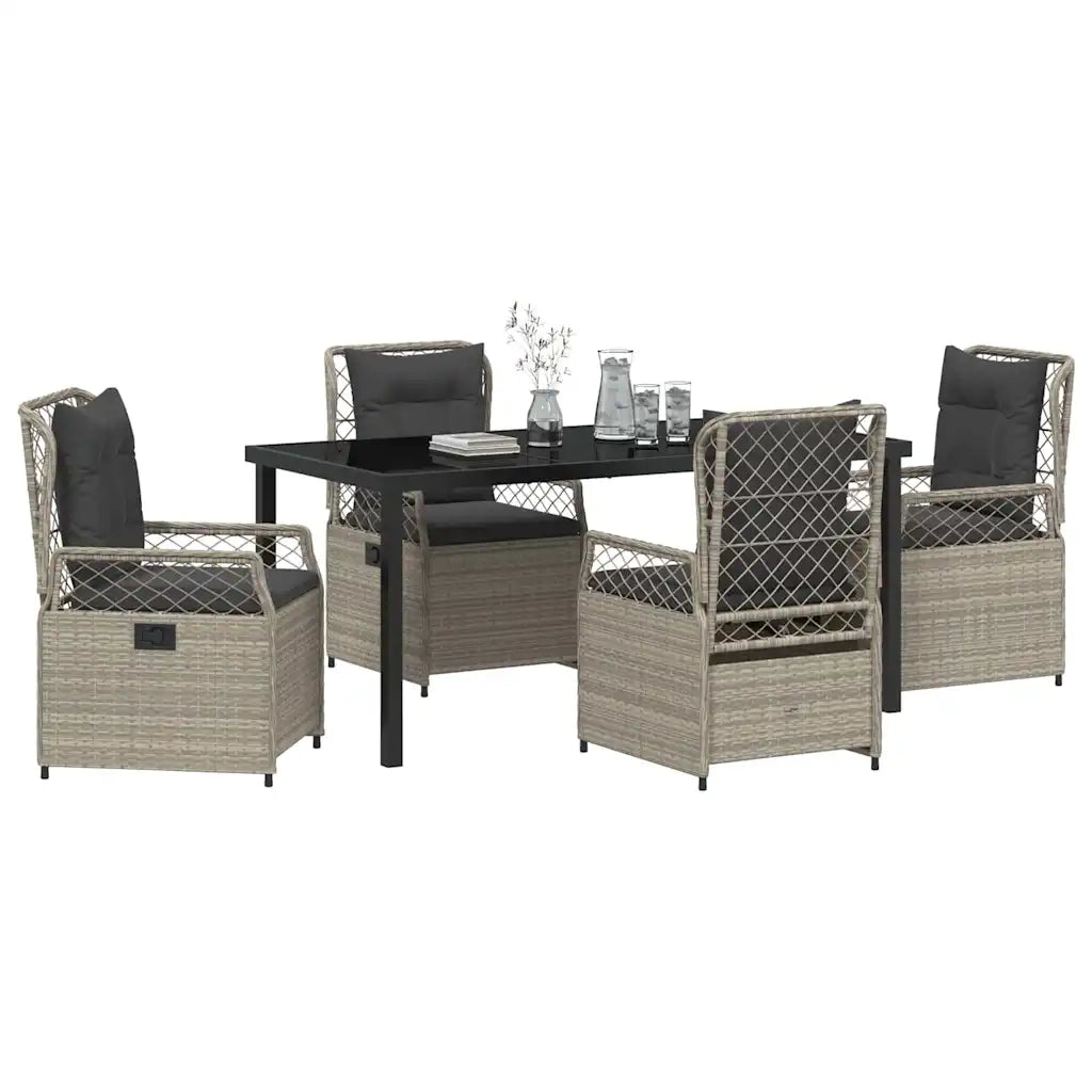 Set da Pranzo per Giardino 5 pcs Grigio chiaro polyrattan