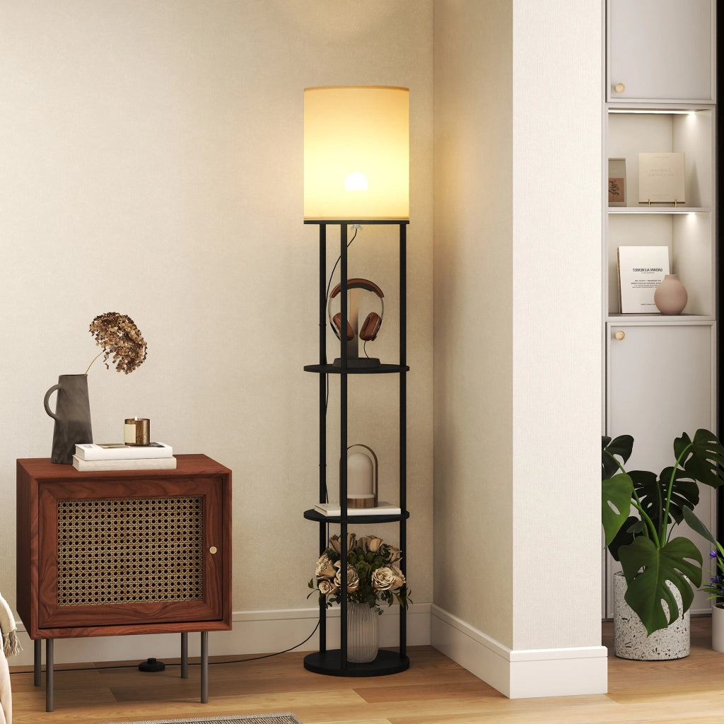 Lampada da Terra con Scaffale a 3 Temperature Colore Telecomando ¨C Minimal ¨C Nero