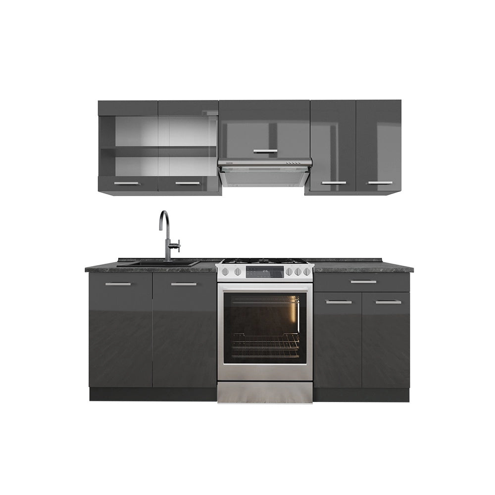 Cucina componibile R-Line Antracite lucido/Antracite 200 cm, PL Antracite Vicco