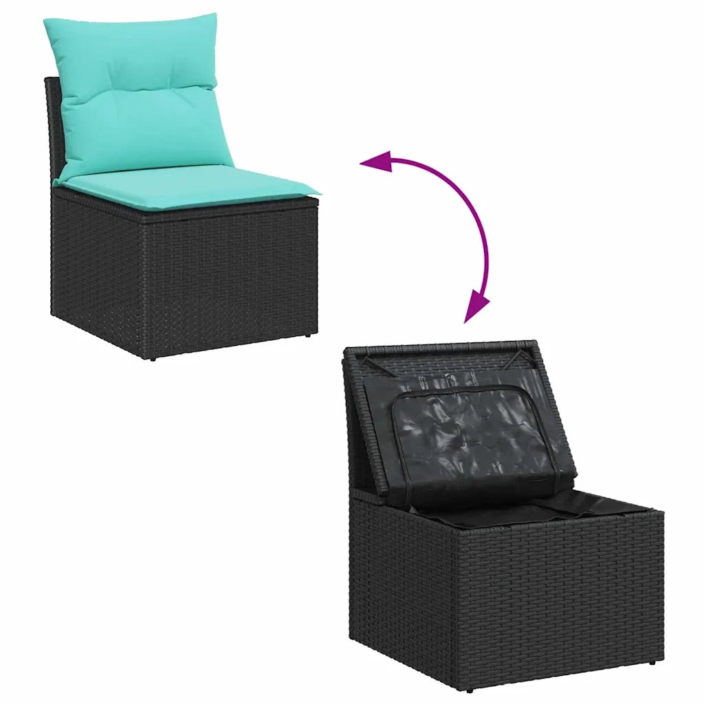 Set di divani con cuscino 6 pcs Nero e Turchese polyrattan 3354825