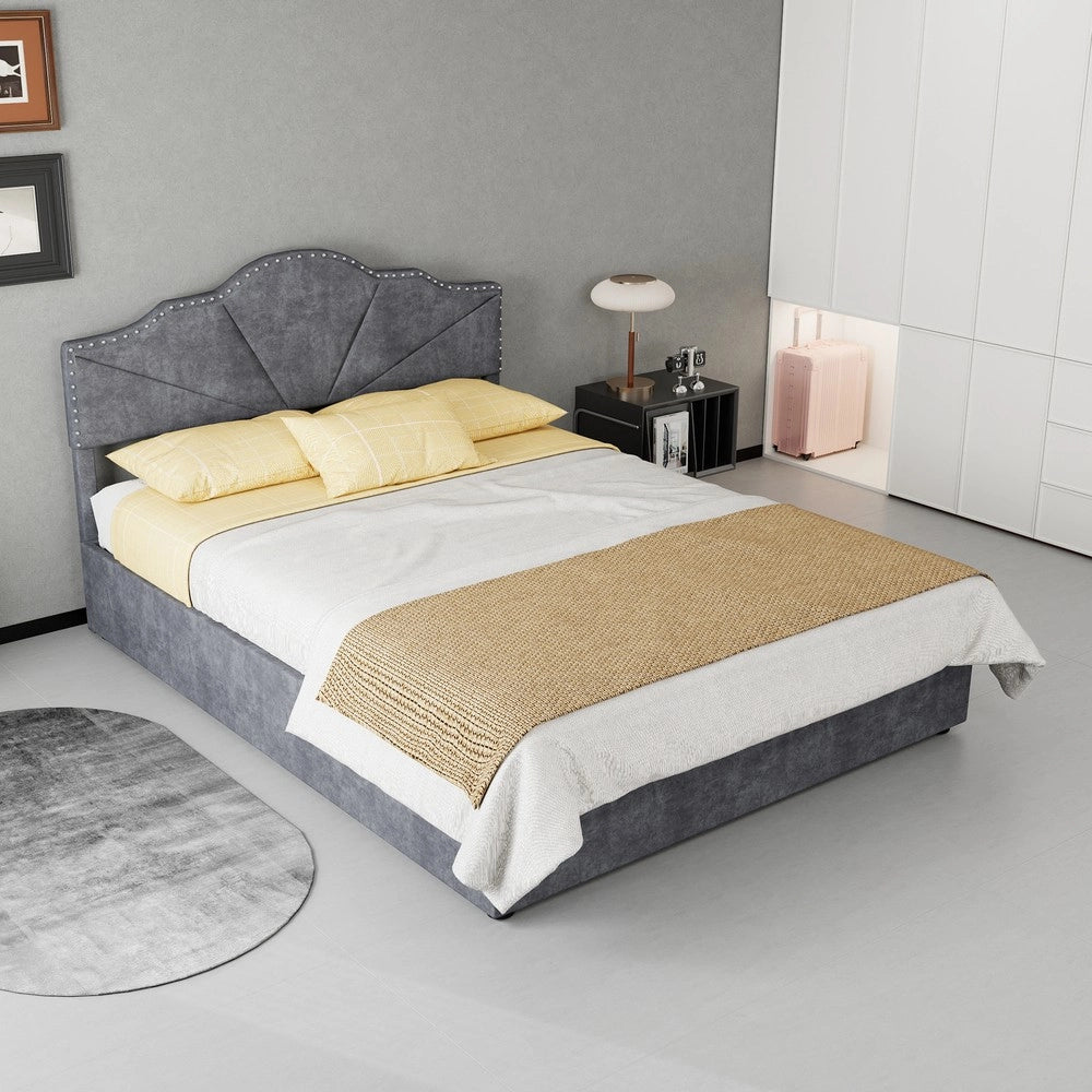 Letto Contenitore Imbottito ¨C MINIMAL ¨C Grigio, con Materasso, 140x200