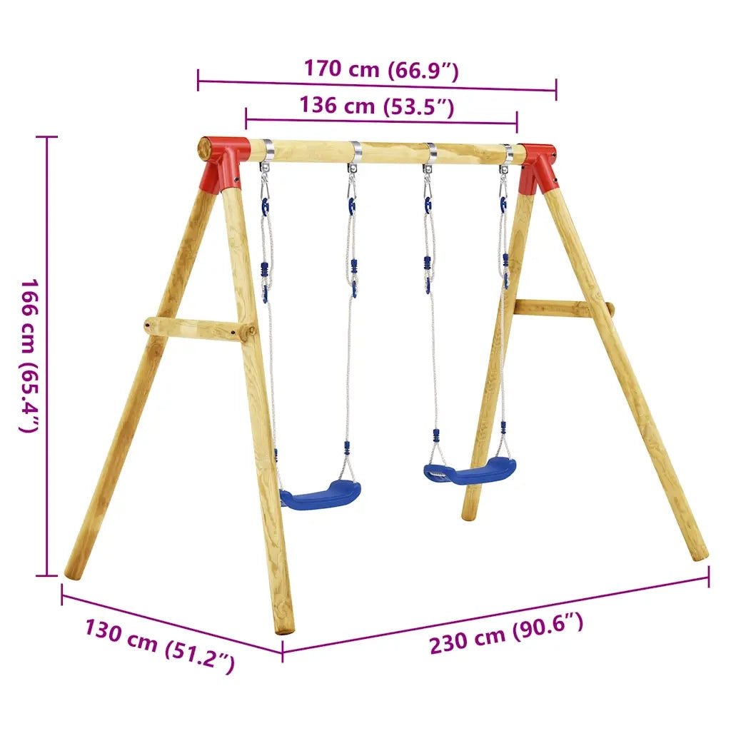 Set Altalena da Giardino 230x130x166 cm in Legno di Pino 279062