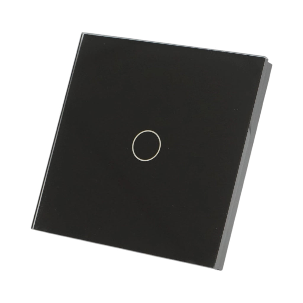Interruttore touch semplice nero 220V, spia luminosa, cornice in vetro 86x86x34mm