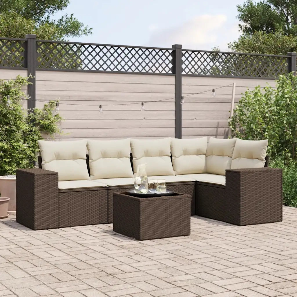 Set Divano da Giardino 6 pz con Cuscini Marrone in Polyrattan 3222542