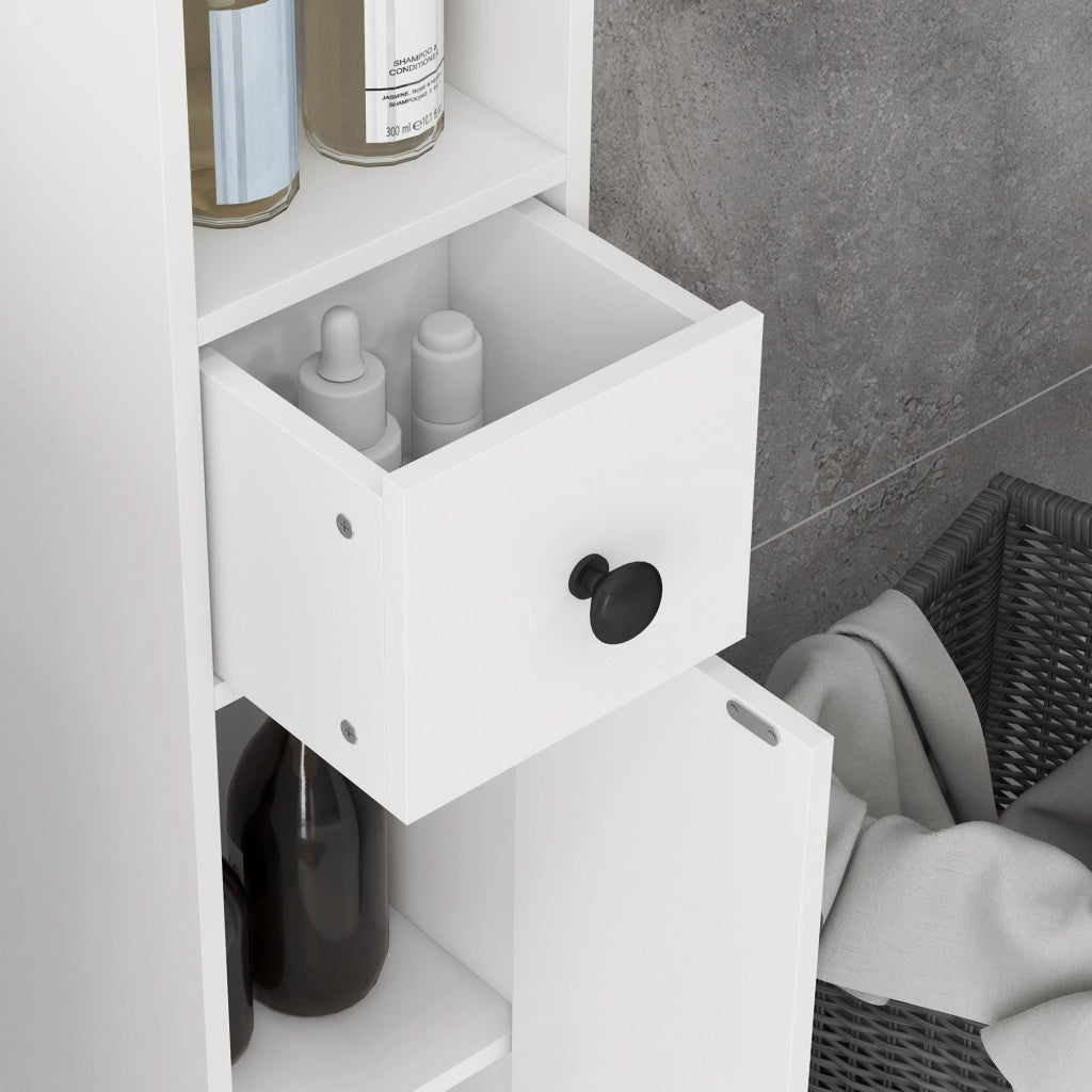 Colonna Bagno con Cassetto e Ripiani ¨C Xylo ¨C Legno Bianco 20x20x180 cm