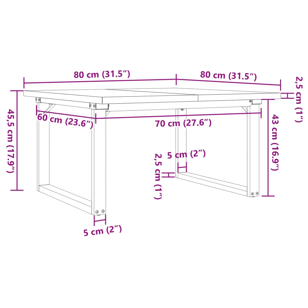 Tavolino salotto | Tavolino da caff¨¨ | Tavolino da Soggiorno Telaio a O 80x80x45,5cm Legno Pino e Acciaio