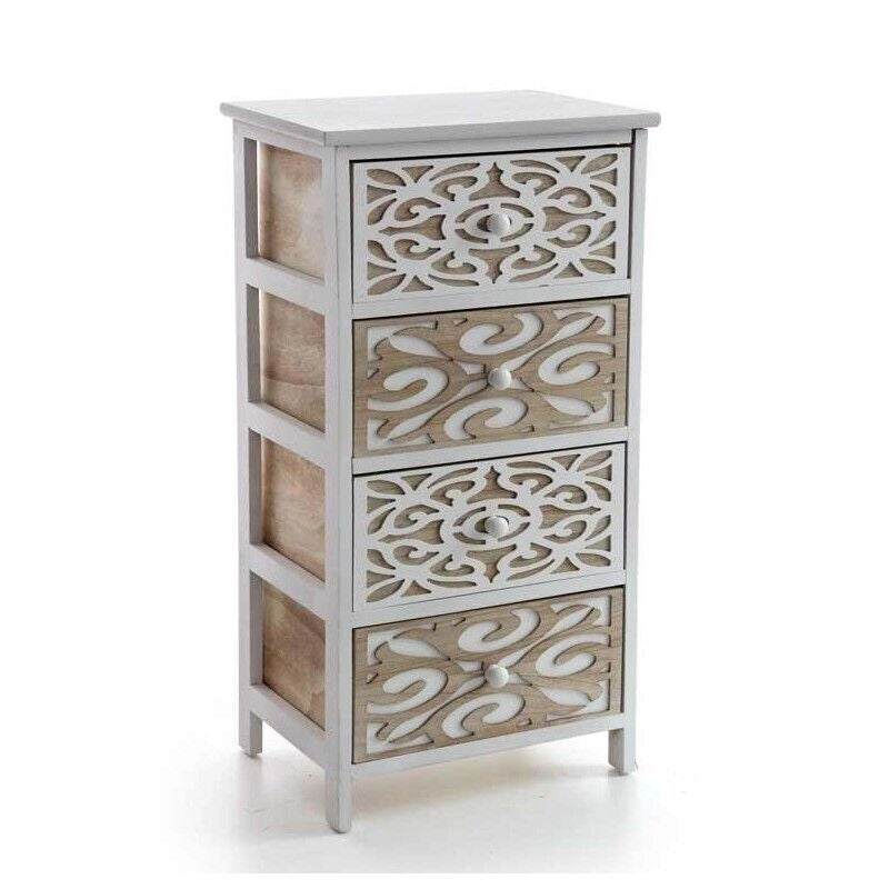 CASSETTIERA DA ARREDO DECORATA CON 4 CASSETTI 40X29X73 CM LEGNO E BIANCO