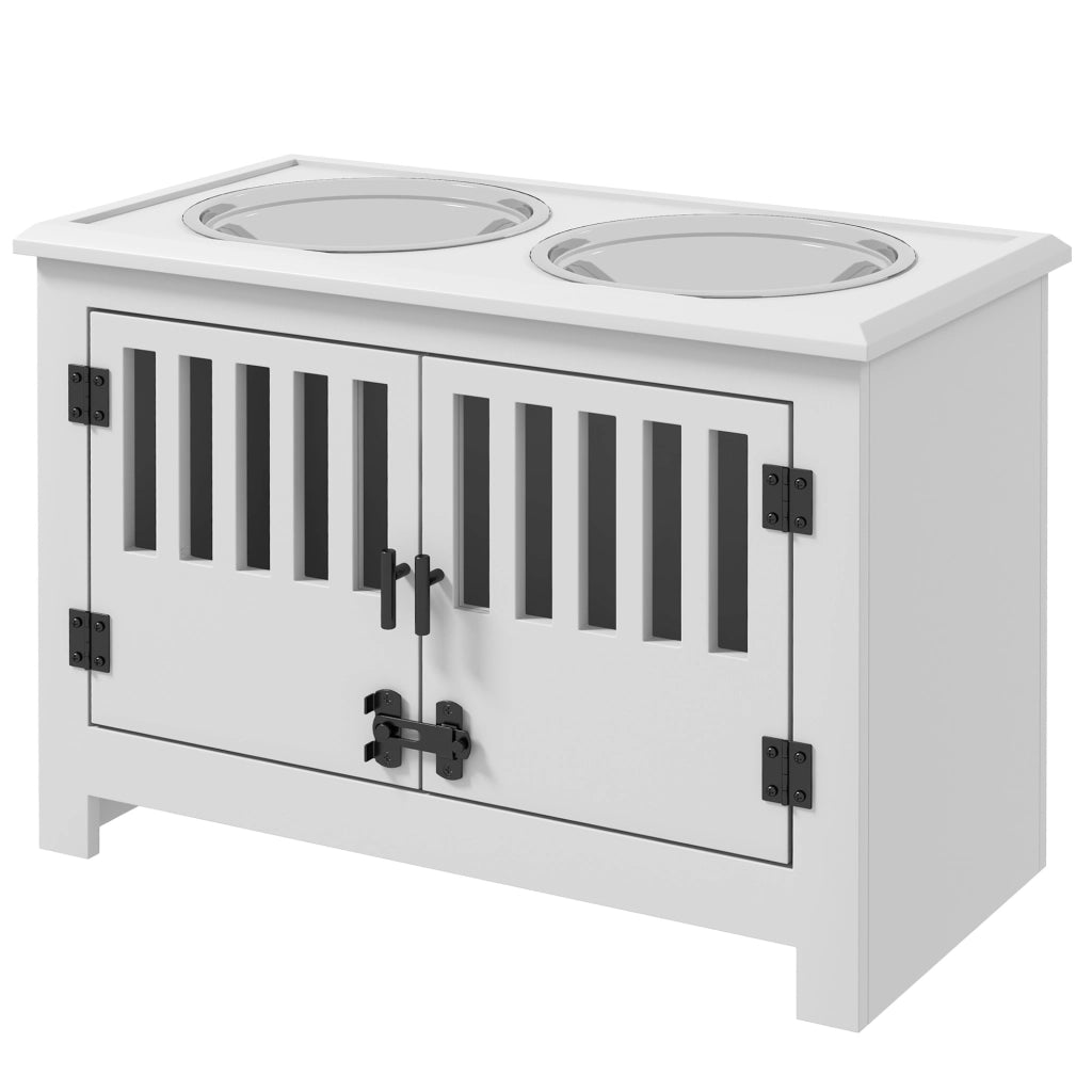 Ciotola rialzata per cani grandi ¨C Xylo ¨C 2 ciotole inox con contenitore, 35,5x60x30 cm, bianco