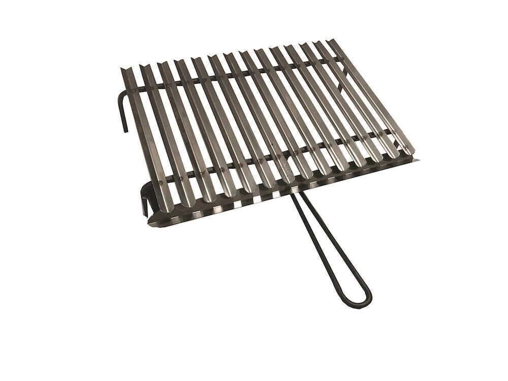 Graticola in acciaio inox, griglia per barbecue con sistema recupera grassi con piedini in ferro 40x35 cm