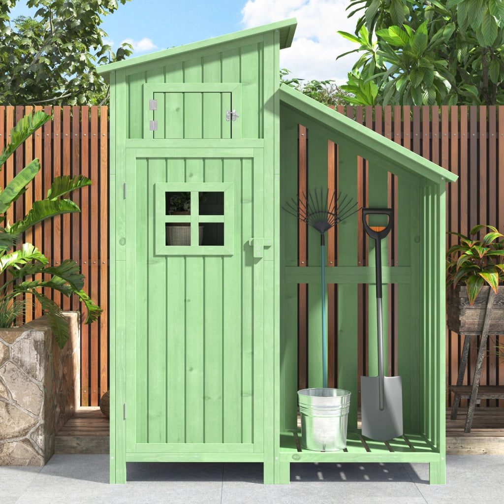 Capanno da giardino Armadio da giardino Armadio da giardino; Altezza x Larga: 124x46 cm; Altezza 124x46x174cm; adatto anche per piccoli giardini; Verde (Capanna di legno; 1 pezzo; Casa da giardino)