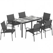 Set tavolo e sedie da giardino ¨C Xylo ¨C 150x80cm tavolo + 6 sedie effetto legno acciaio nero