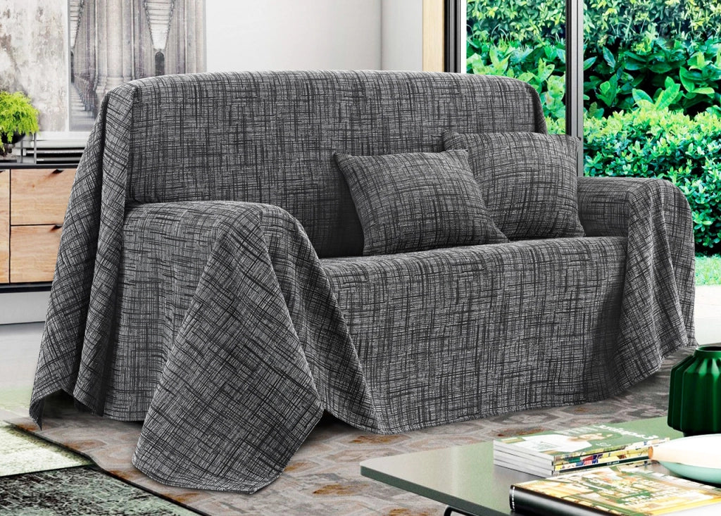 Telo Arredo Copridivano Multiuso Copritutto Misto Cotone Modello Multirighe - 260x260 - Carbone