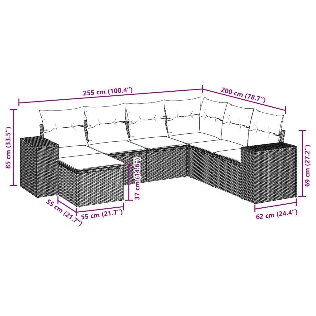 Set Divani da Giardino 7 pz con Cuscini Grigio in Polyrattan 3222899