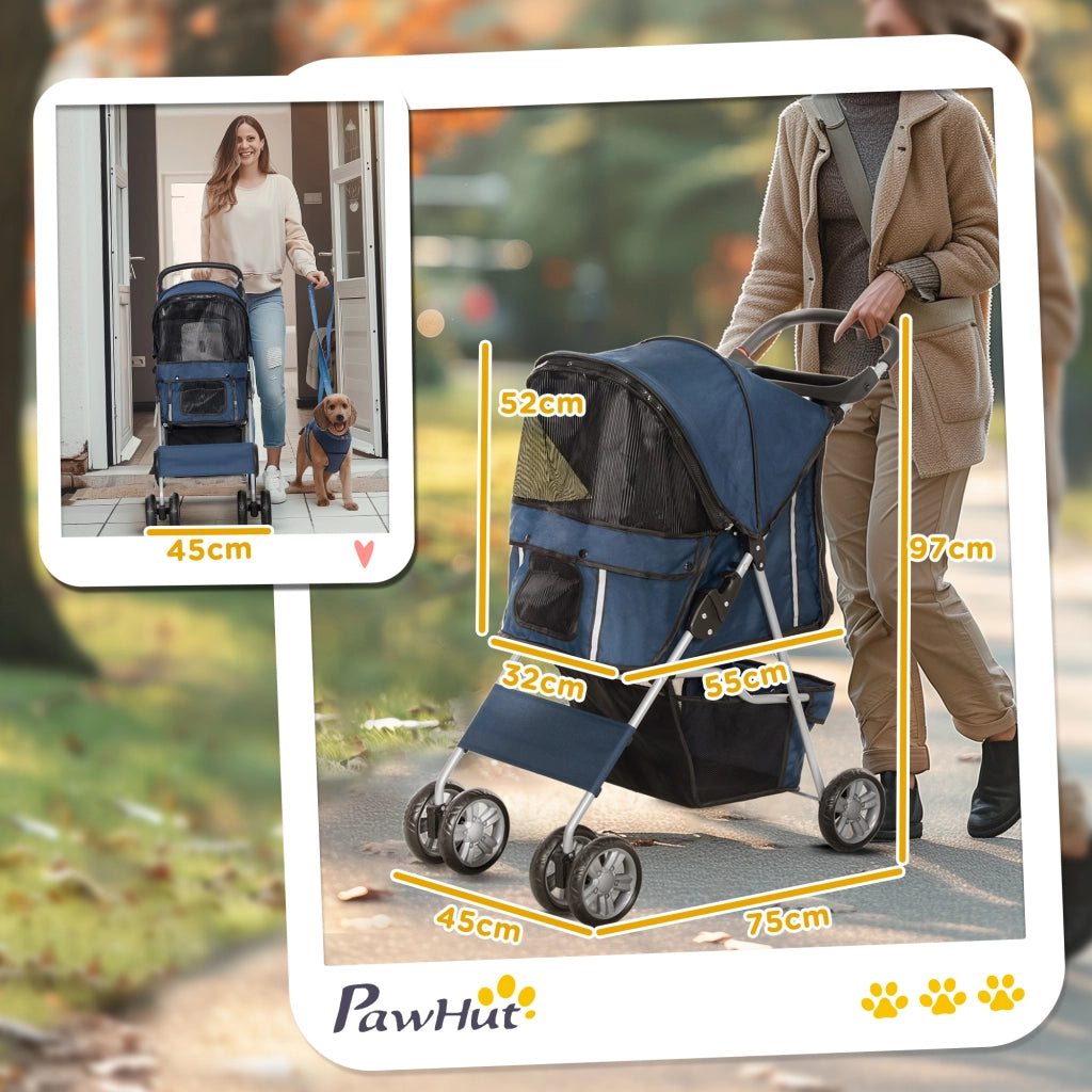 Carrello per Cani con Cestino, Portabicchieri e Ruote ¨C Minimal ¨C 75x45x97 cm Blu