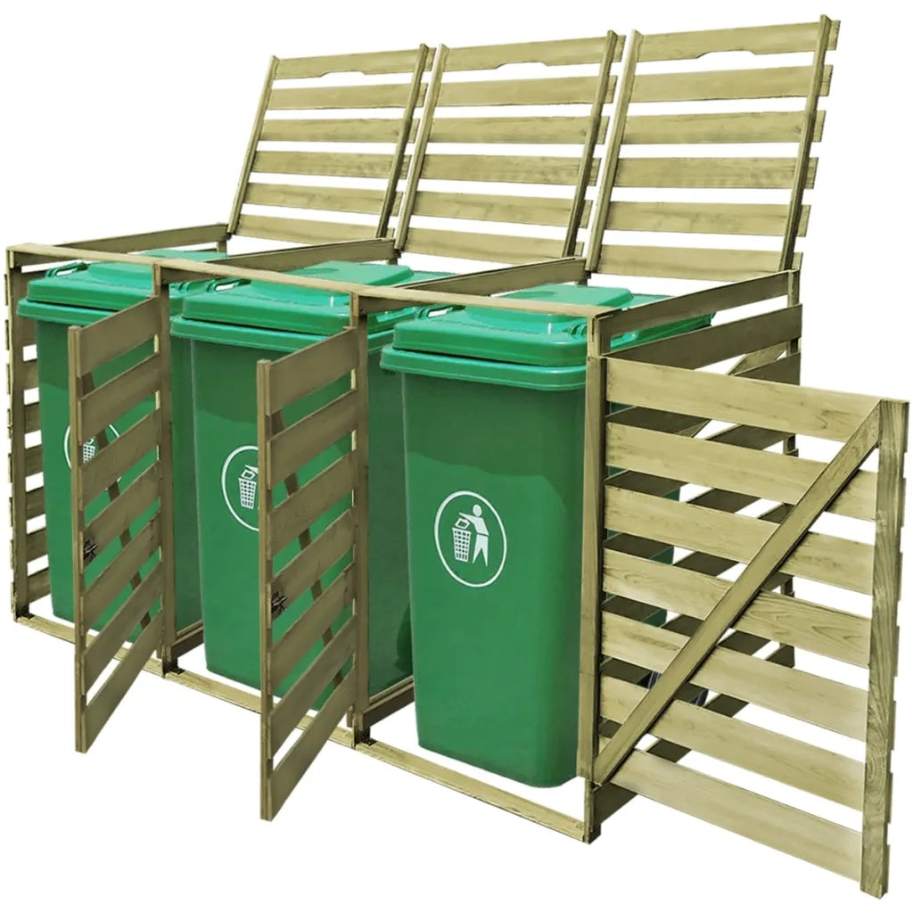 Copribidone per Spazzatura Triplo 240 L in Legno Impregnato