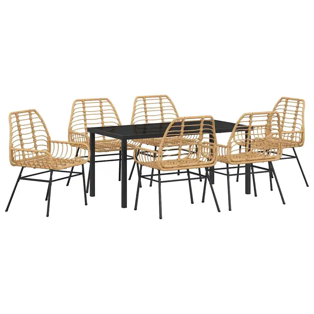 Set da Pranzo per Giardino 7 pcs Marrone polyrattan
