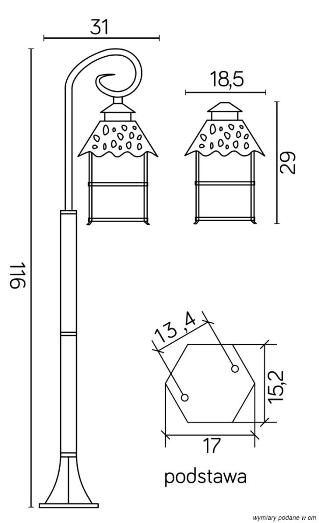 Lampione da esterno SU-MA Cadiz 116cm E27 nero IP43