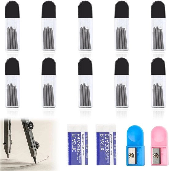 100 pezzi di riempimento di riserva 2B con 2 guide a rullo - 2 gomme - diametro 2 mm, per cerchiabrufoli, matita di disegno tecnico, segnale di lavorazione del legno