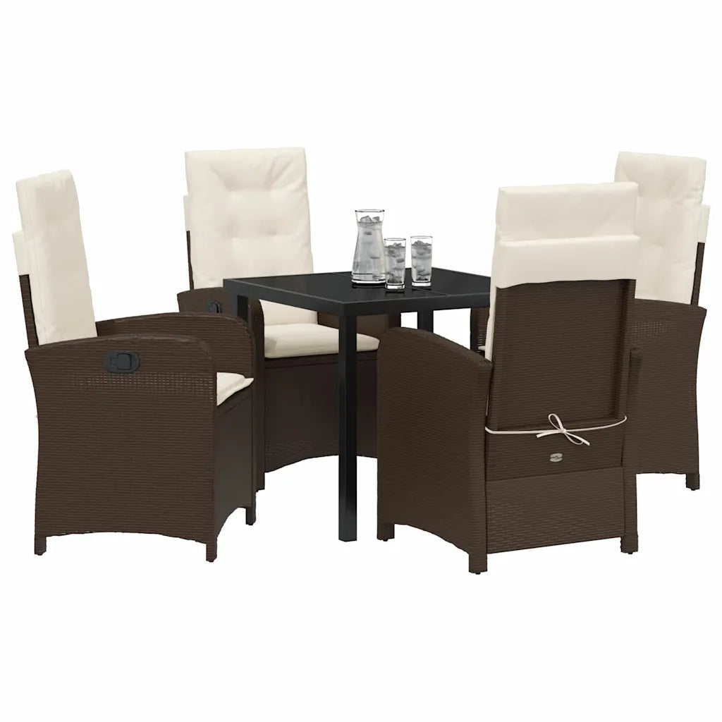 Set da Pranzo per Giardino con cuscino 5 pcs Marrone polyrattan