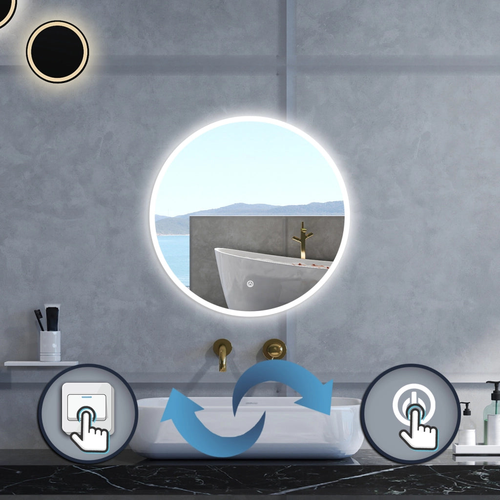 Specchio da bagno Rotondo con 80cm,Memoria, Antifog,Regorabile,Retroilluminato,doppio interruttore,