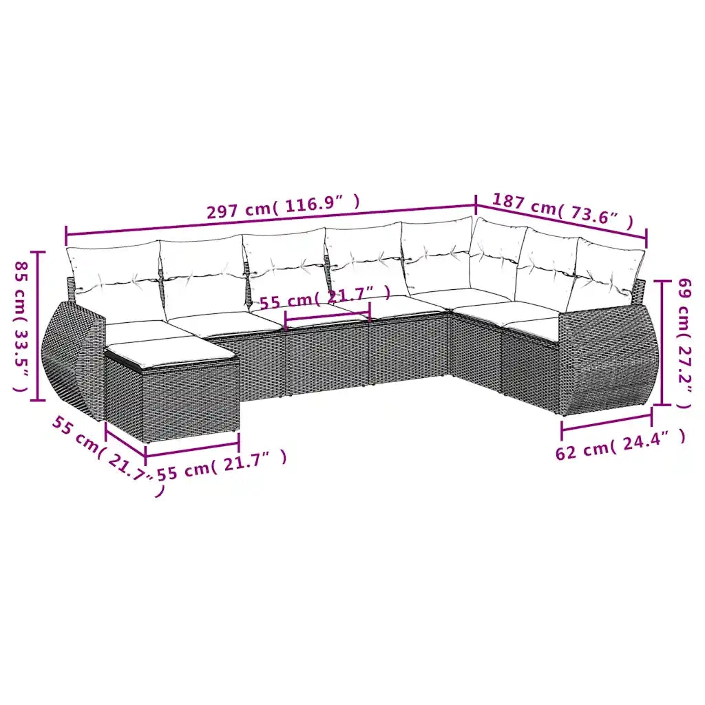 Set Divani da Giardino 9pz con Cuscini Marrone in Polyrattan 3254110