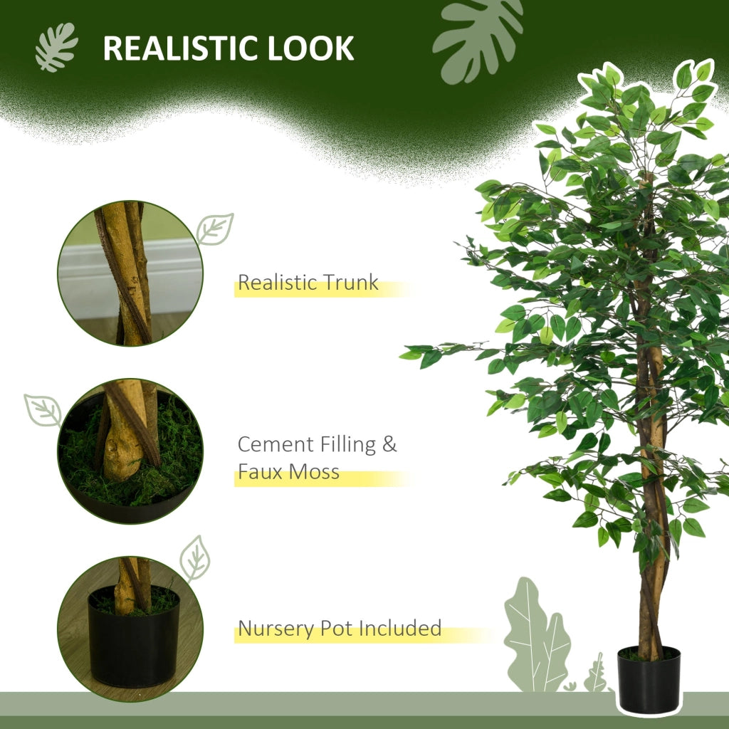 Pianta Artificiale di Ficus da Interno e Esterno H150 cm con Vaso Verde