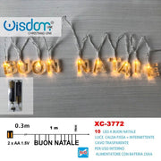Trade Shop - Catena Luminosa Con Scritta Buon Natale 10 Led A Batteria Luce Calda Xc-3772 -