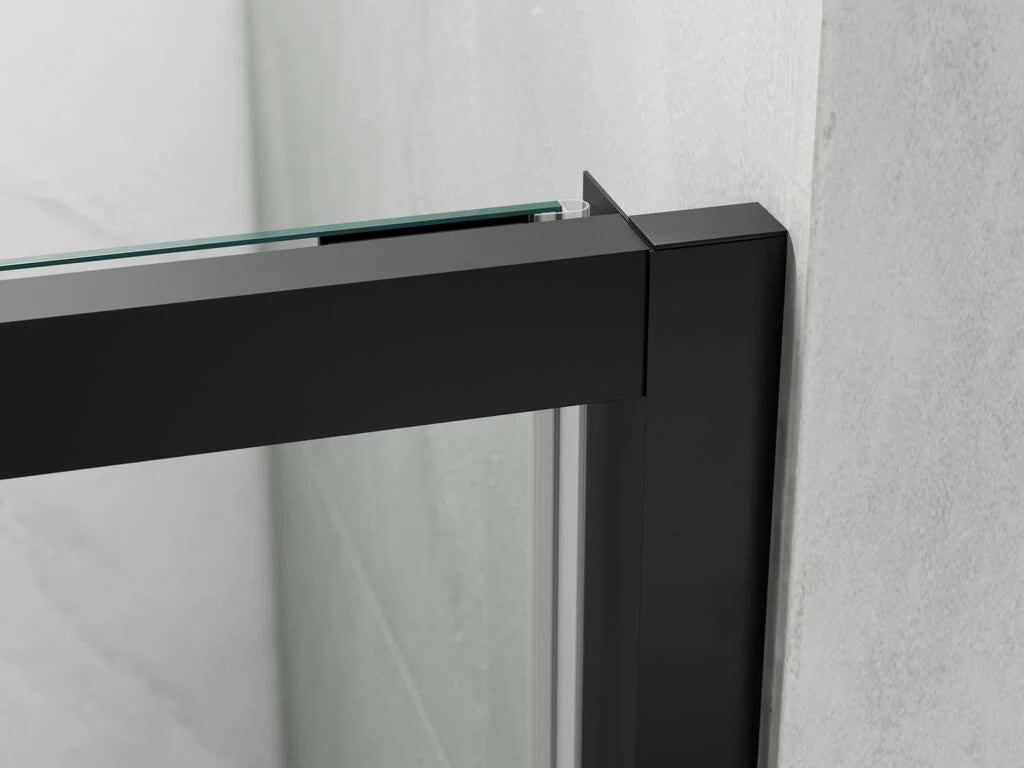 Box doccia angolare SPAZIO fisso 50 + porta 75 + laterale fisso 125x80 cm (120.5-123/76.5-79) nero opaco