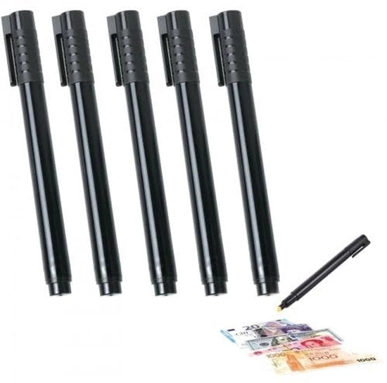 Detectore di Controvaluta 5 pezzi - Detector di Moneta Falsa - Penna di Controllo di Denaro - Detector di Moneta Falsa - Euro/Dollaro/Lira - Cassetta Nera