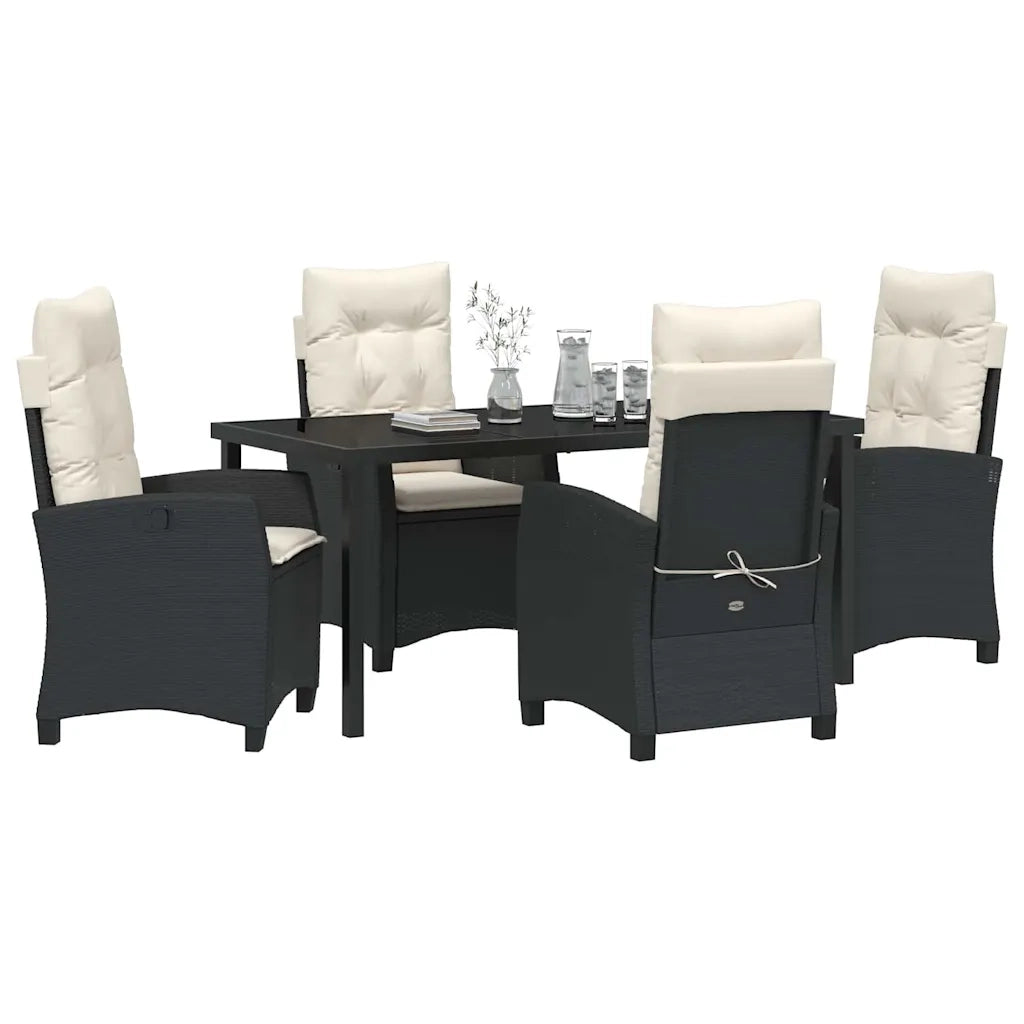 Set da Pranzo per Giardino con cuscino 5 pcs Nero polyrattan