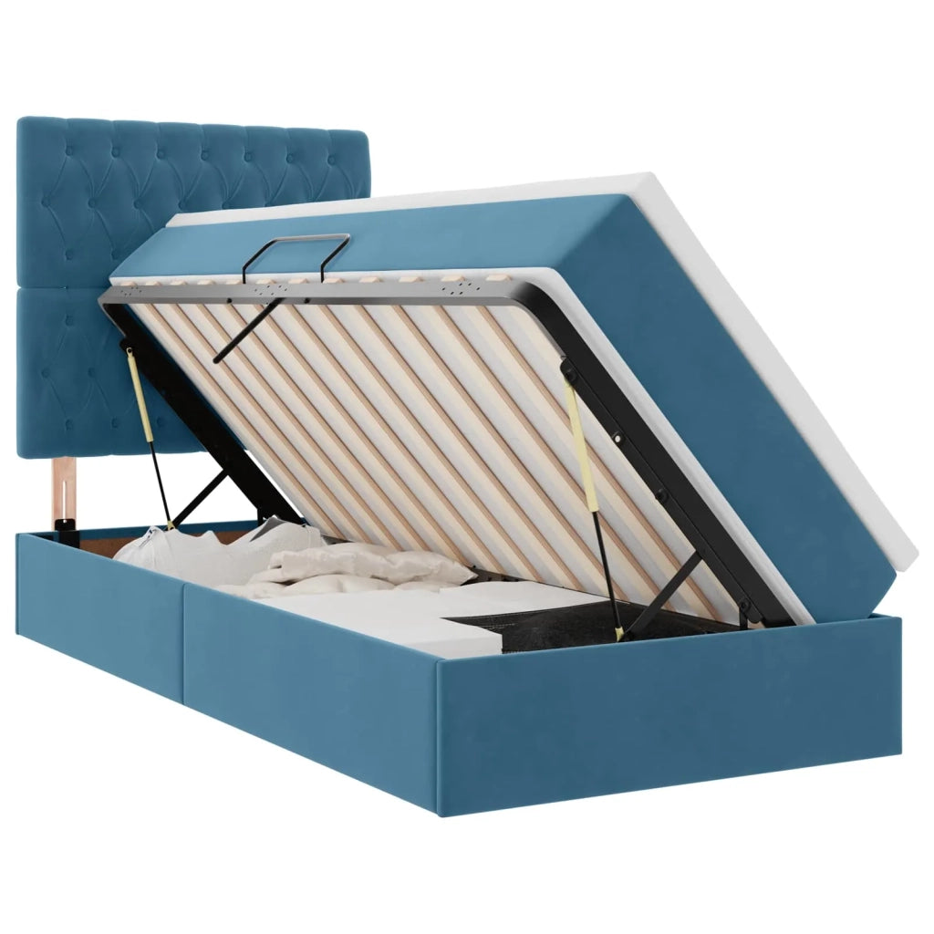 Letto con contenitore e LED Blu Scuro 100 x 200 cm Velluto 3372709