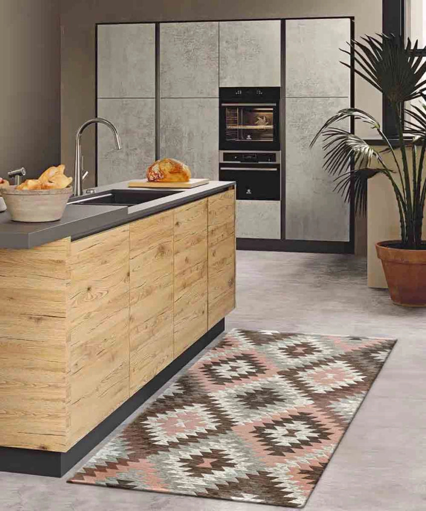 Passatoia moderna AVANA ROSA contemporaneo geometrico etnico kilim, tappetino multiuso lavabile anti-scivolo cm.55x80
