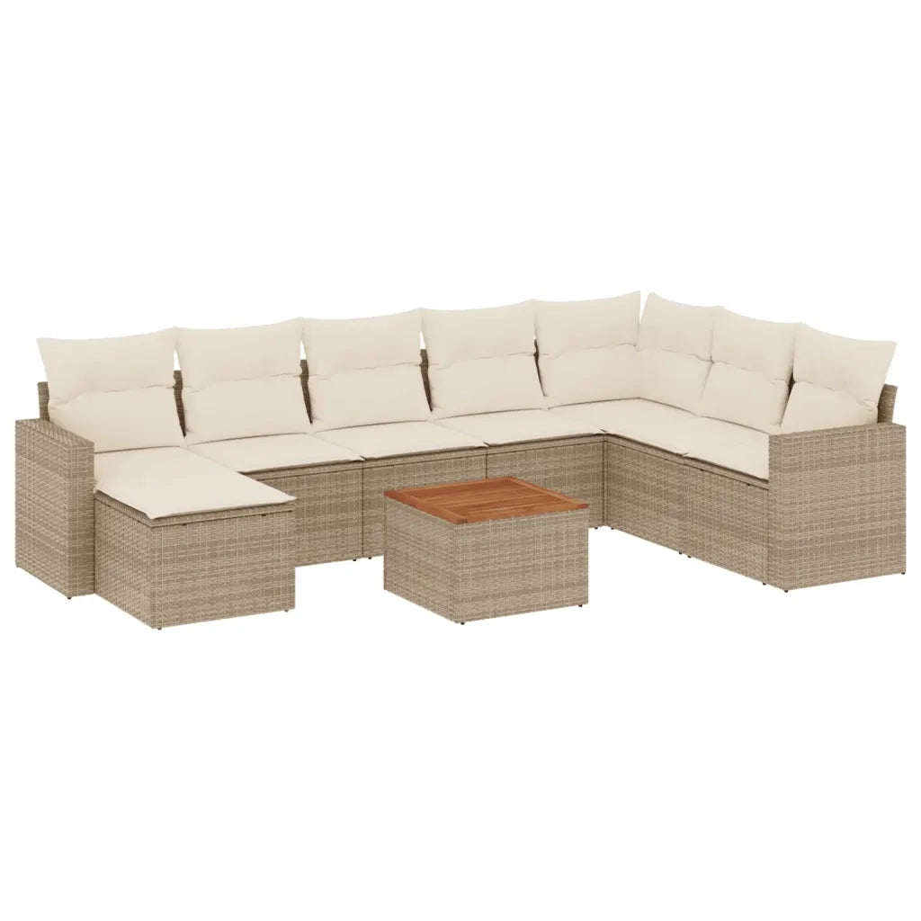 Set Divano da Giardino 9 pz con Cuscini Beige in Polyrattan 3256590