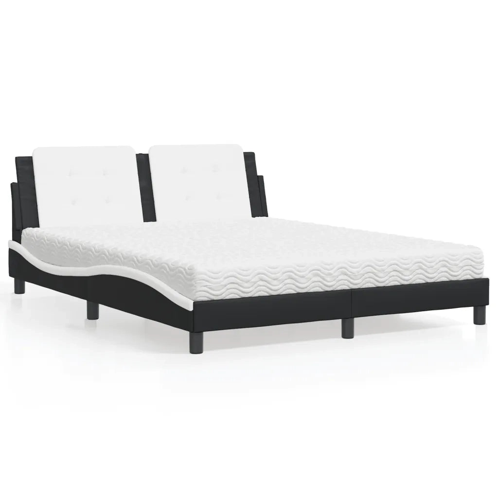 Letto con Materasso Zadar Nero e Bianco 160x200cm Similpelle