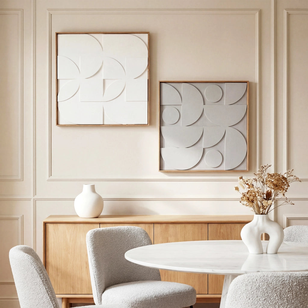 Decorazione Parete 3D Set 2 Pezzi Geometrica ¨C Xylo ¨C Bianco 80x80 cm
