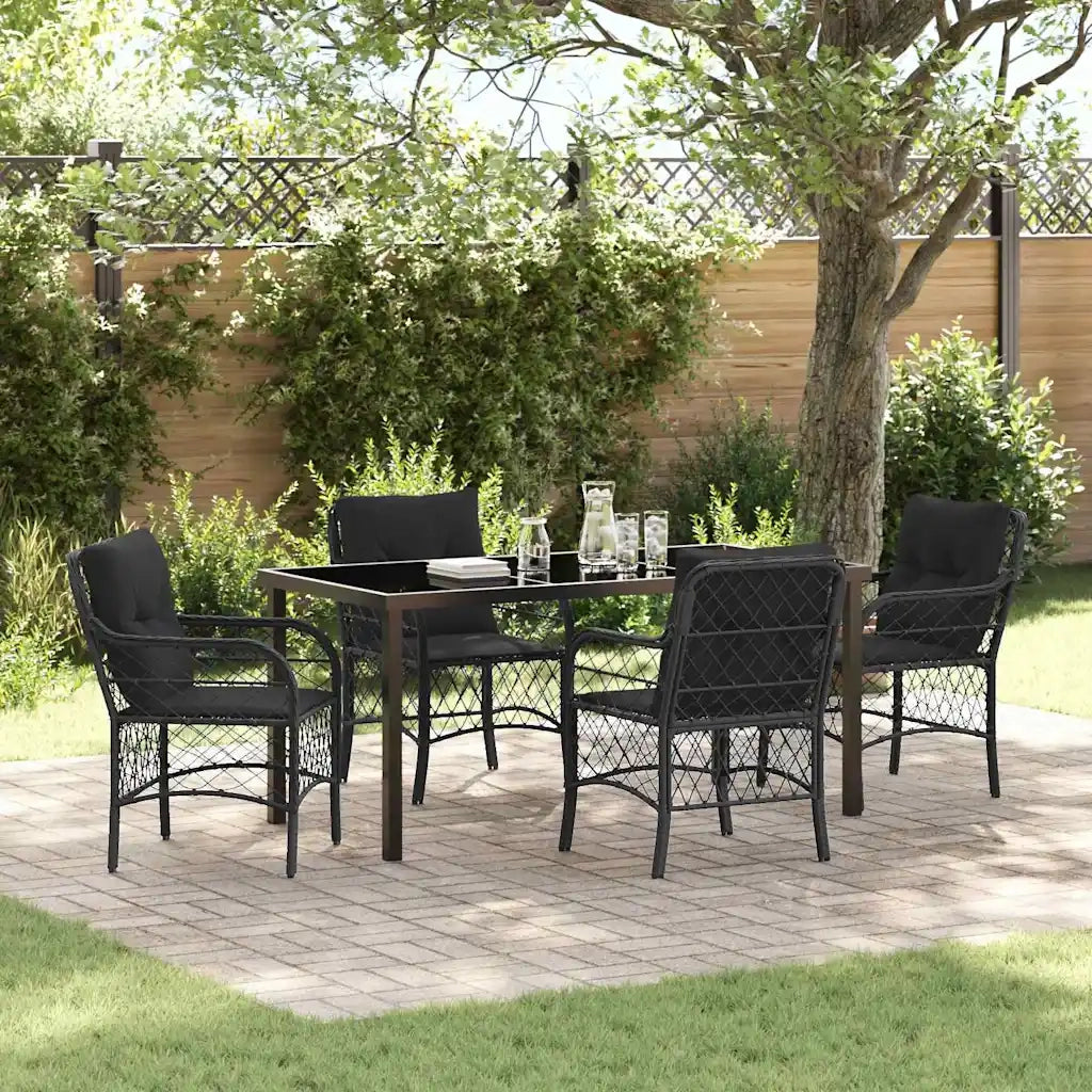 Set da Pranzo per Giardino con cuscino 5 pcs Nero polyrattan